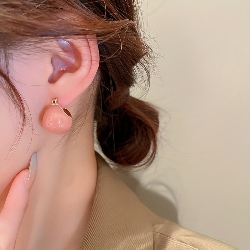 Chunky Enamel Hoop Earrings Simple Japanese / Korean Style Copper 18K Gold Plated Jewelry Trendy Female Gift