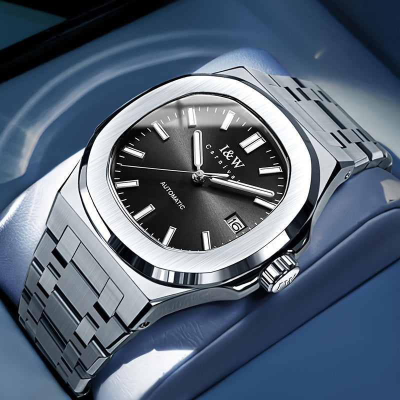 I&W CARNIVAL Men's Automatic Mechanical Watches, Waterproof Strong Luminous Full Steel Auto Date Watch