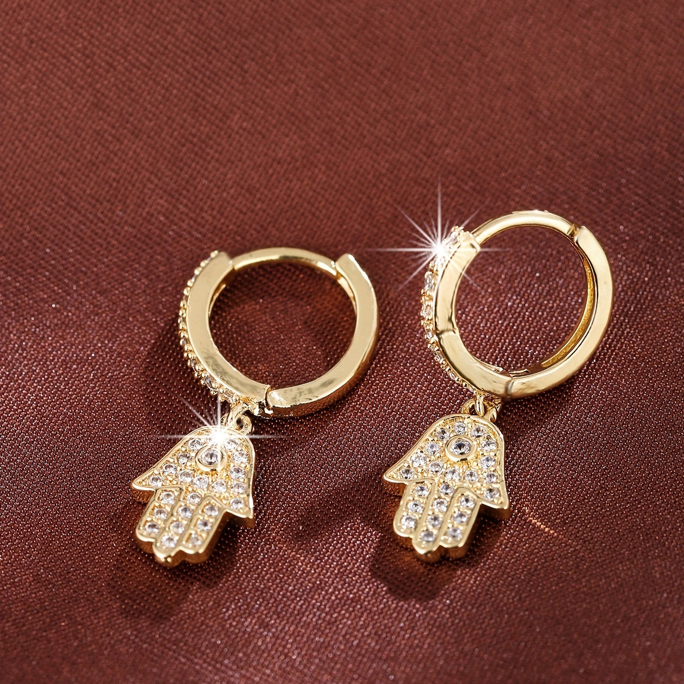 Sparkling Zircon Decor Dangle Earrings Minimalist Style Copper 18K Plated Jewelry Exquisite Female Gift