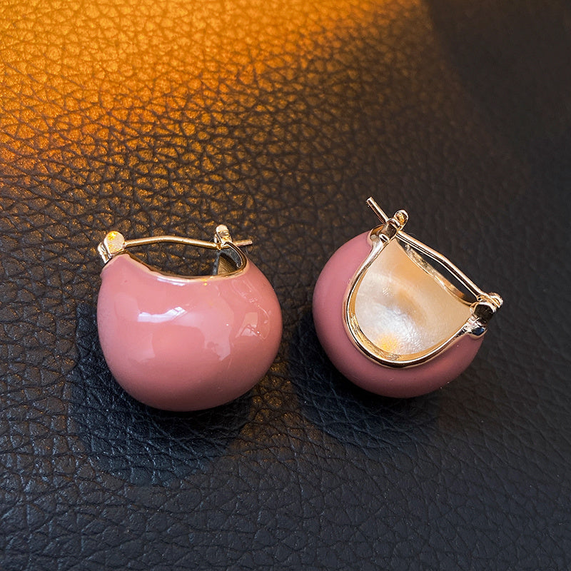 Chunky Enamel Hoop Earrings Simple Japanese / Korean Style Copper 18K Gold Plated Jewelry Trendy Female Gift