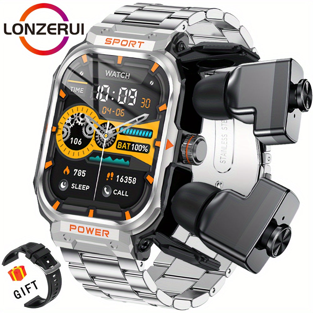 [2-in-1 Headset Smartwatch] LONZERUI new 2-in-1 headset smartwatch for men and women Bluetooth call waterproof smartwatch, 2.01 inch full touch screen display, with messages, answering calls, information reminders, for iPhone