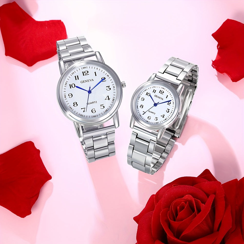 2pcs Romantic Couples Watches - Stylish Stainless Steel Quartz for Everyday Glamour - Perfect Thanksgiving Gift Set