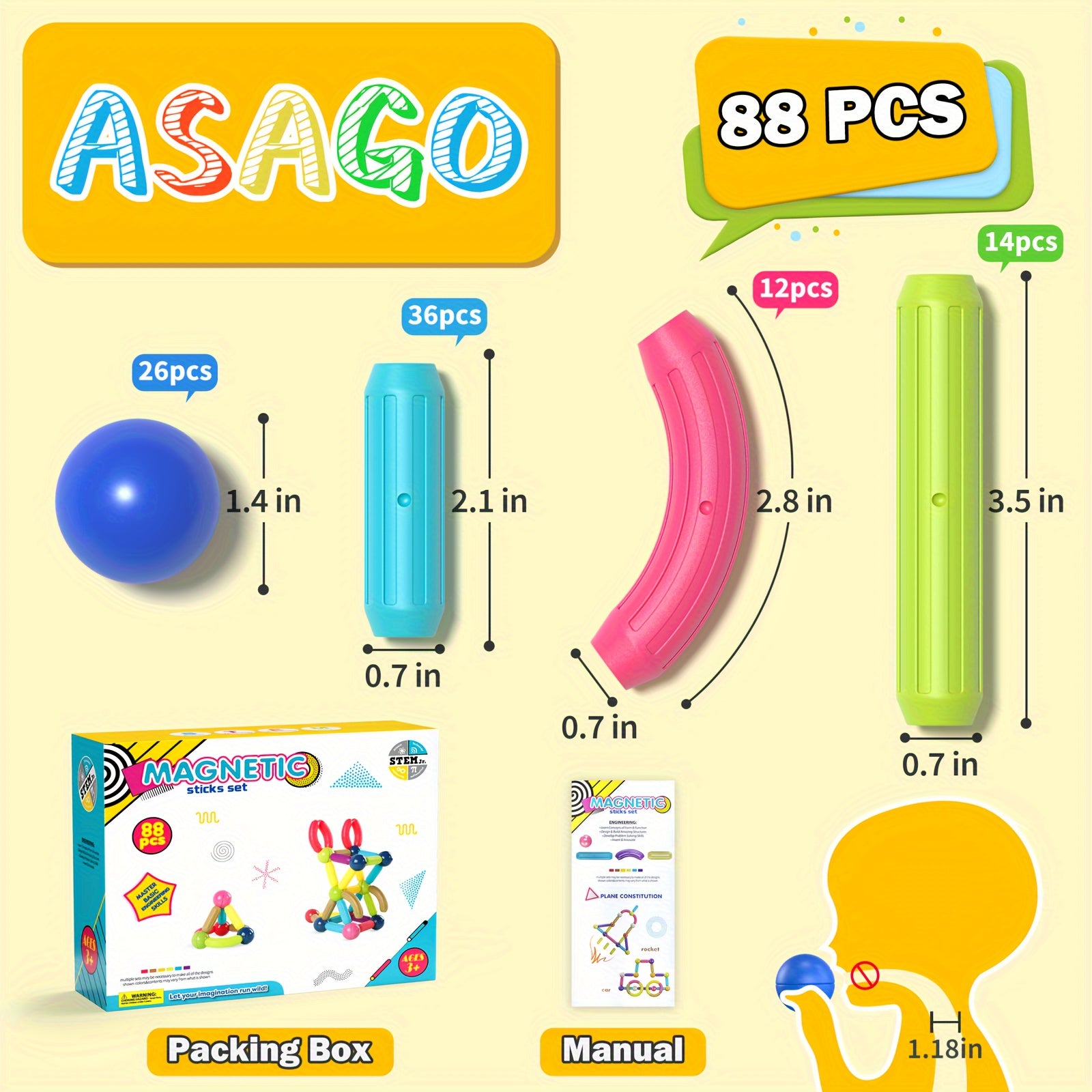 ألعاب بناء مغناطيسية للأطفال، 88 قطعة من البلاط المغناطيسي، ألعاب أطفال صغار، مكعبات مغناطيسية وعصي وكرات، لعبة إبداعية، مجموعة تطوير العقل STEM للفتيات في مرحلة ما قبل المدرسة، مجموعة هدايا مثالية للأولاد