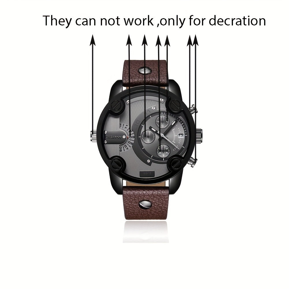 Large Dial Men's Watch - Wrist Watches with Fashion Casual Design, PU Leather Strap, Date Function, Ideal Gift for Him