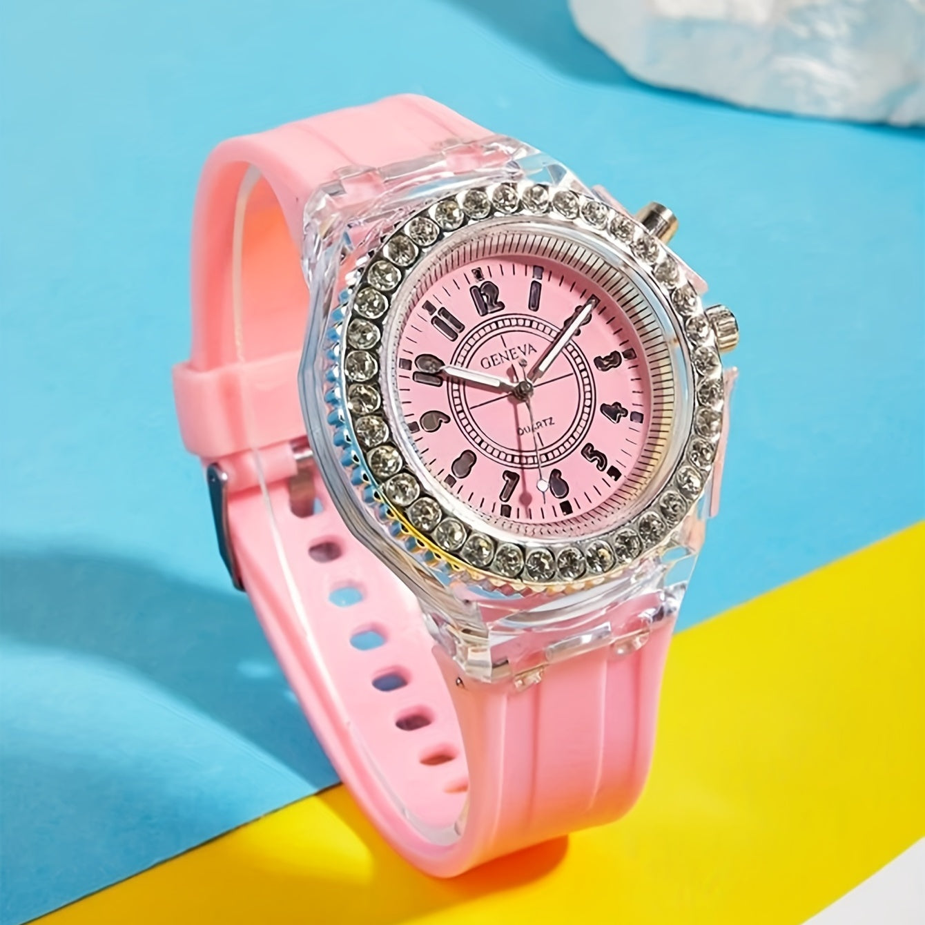 Trendy LED Glowing Watches Rhinestone Stubbed Silicone Watches Gift For Birthday Christmas Gift Accessories