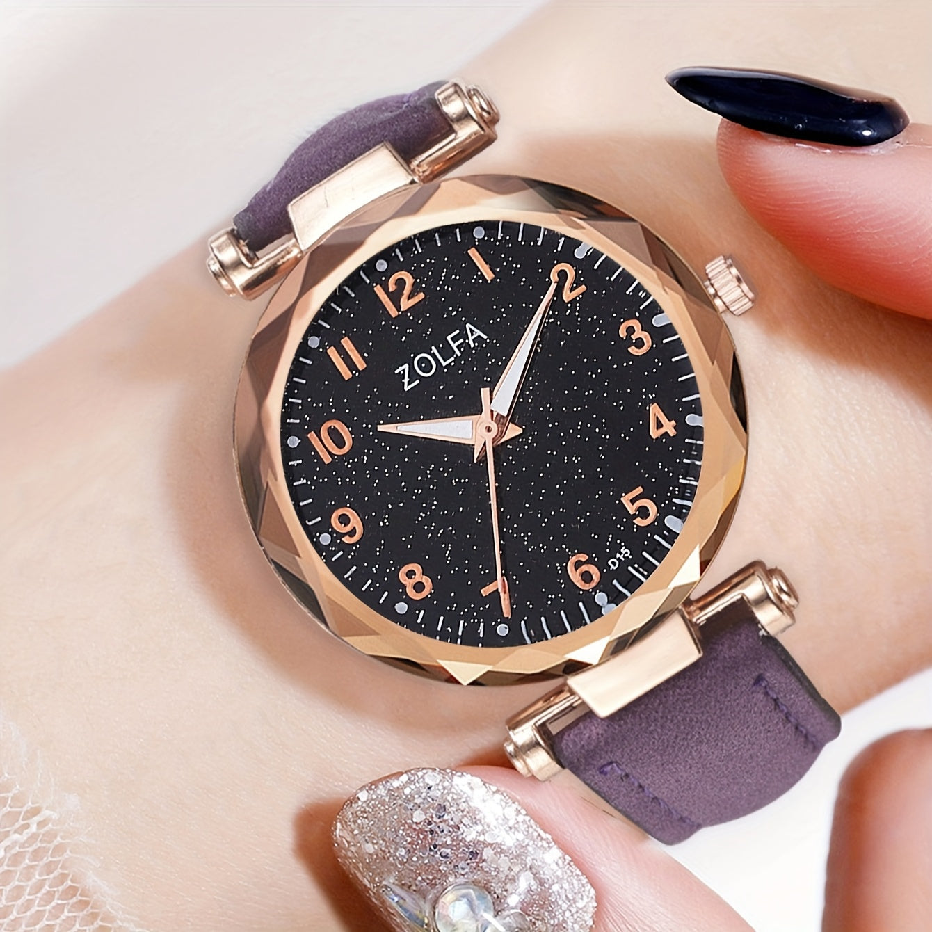 6pcs Purple Quartz Watches For Women Pu Leather Wrist Watch Alloy Pointer Jewelry Set Great Gift For Her Mom Girlfriend Gifts For Eid