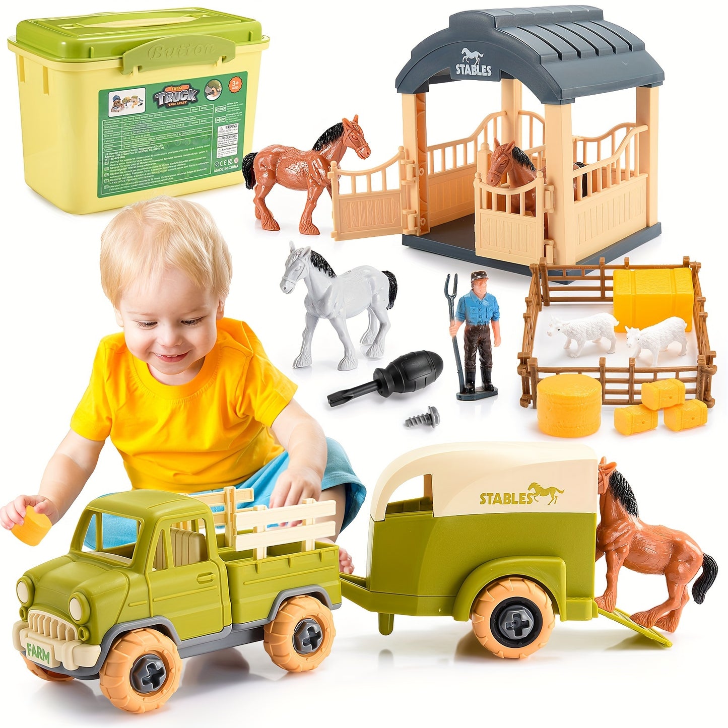 Farm Animal Toys For Kids, Truck Toys Boys Building Stem Toys For Boys Ages 3-9 Farm Toys With Horse, Lamb For, Perfect Girls Boys Birthday&back To School Gifts