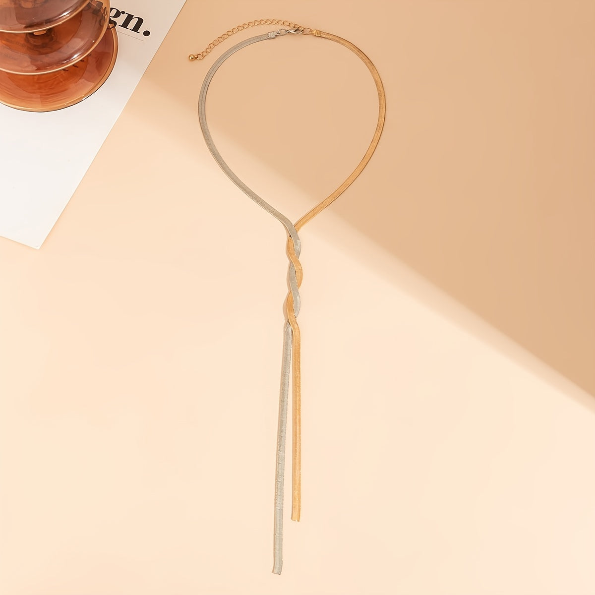 1pc Simple Handwoven Flat Snake Chain Long Tassel Necklace - Fashion Jewelry Gift for Mom, Wife, Girlfriend, Best Friend