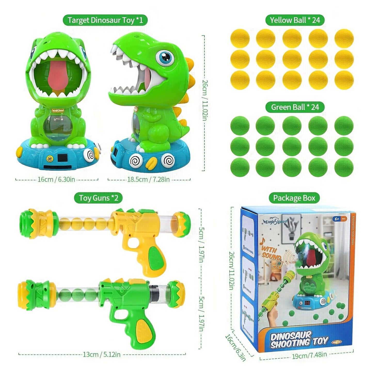 EagleStone Movable Dinosaur Toys For Kids 5-7, Spaying & Auto Scoring, Dino Shooting Target Game With 2 Pump Guns, 48 Foam Balls, Sound, Fun Gift For Boys & Girls, Party Favor