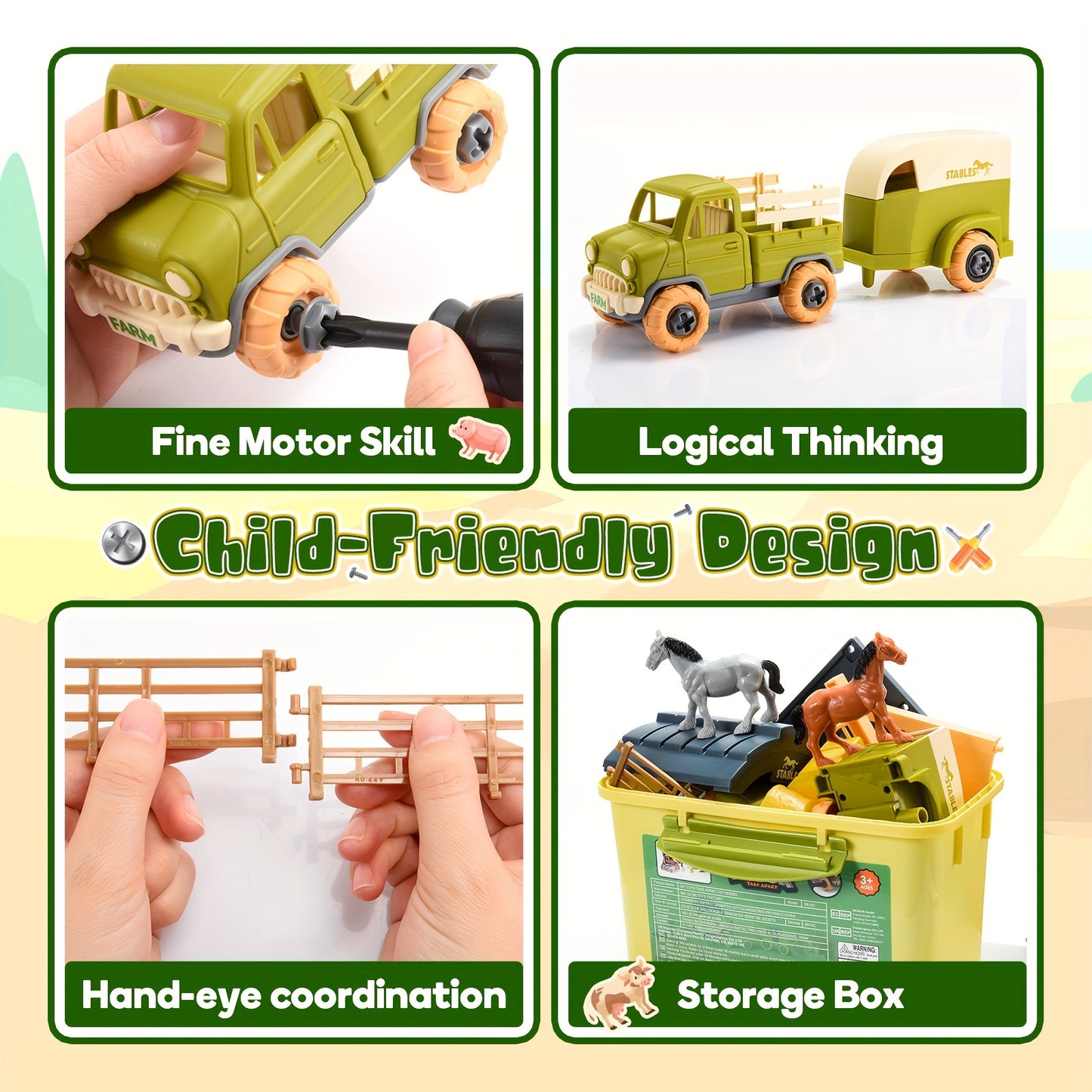 Farm Animal Toys For Kids, Truck Toys Boys Building Stem Toys For Boys Ages 3-9 Farm Toys With Horse, Lamb For, Perfect Girls Boys Birthday&back To School Gifts