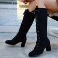 Womens Strappy Mid-Calf High-Heel Boots