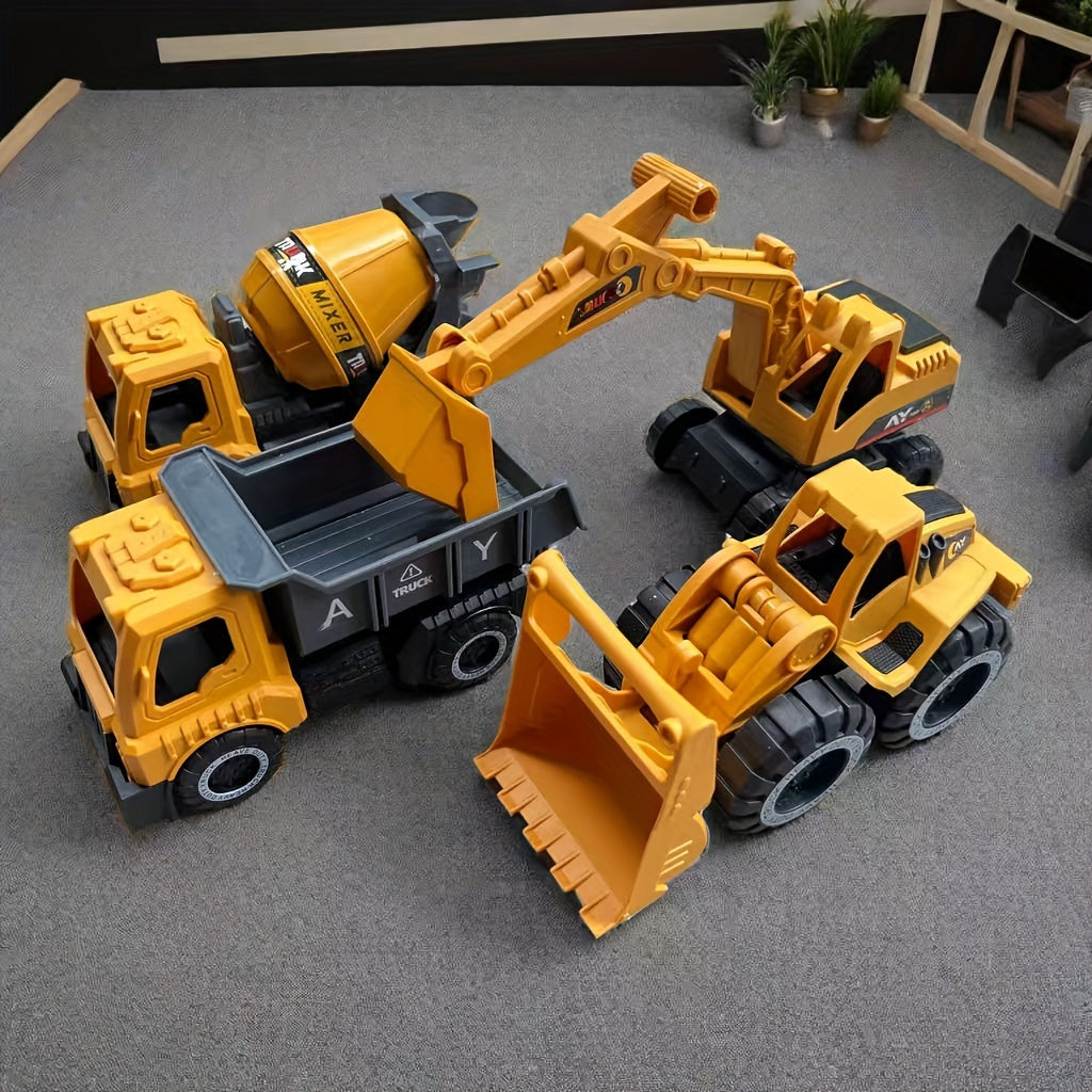 [2025 New Car Toy] 4pcs Car Toys For Kids Big Size Toys Shatterproof Excavator Mixer Dump Truck Bulldozer Engineering Toy Cars For Two Years Or More Kids Toys Boy Car
