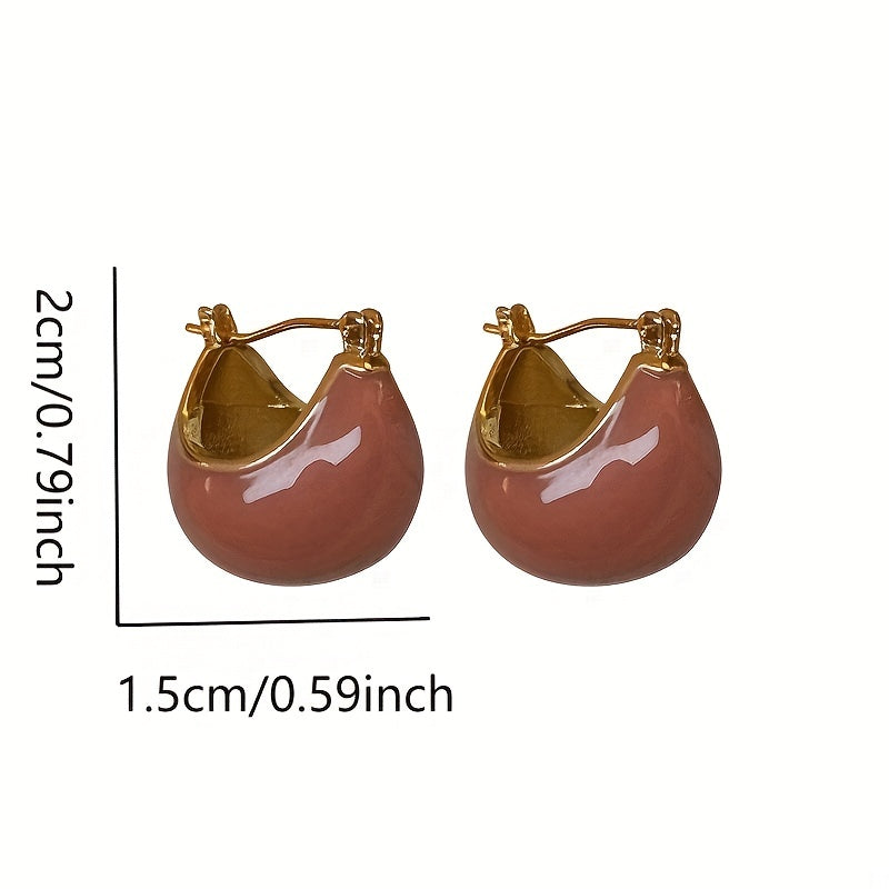 Chunky Enamel Hoop Earrings Simple Japanese / Korean Style Copper 18K Gold Plated Jewelry Trendy Female Gift