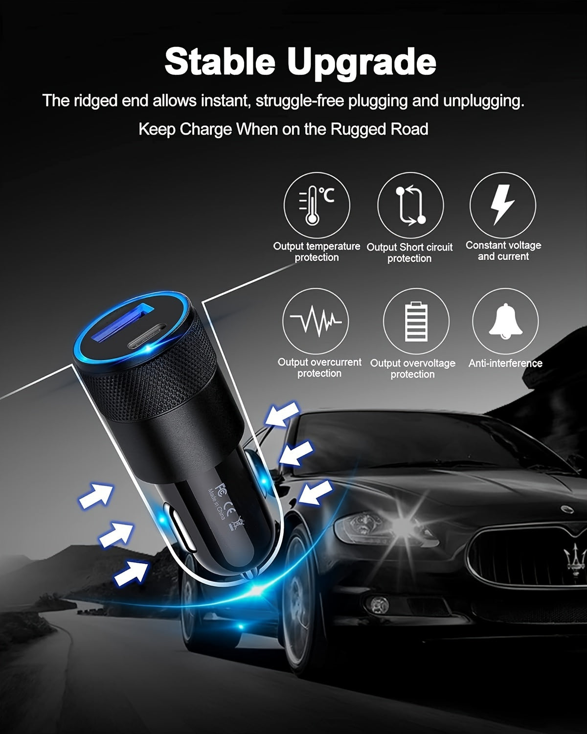 1pc USB A+C Dual Ports Mini Pull Ring Car Charger, Type-C Car Charger Mini Adapter For IPhone/Google/Huawei/Xiaomi/Android Phones