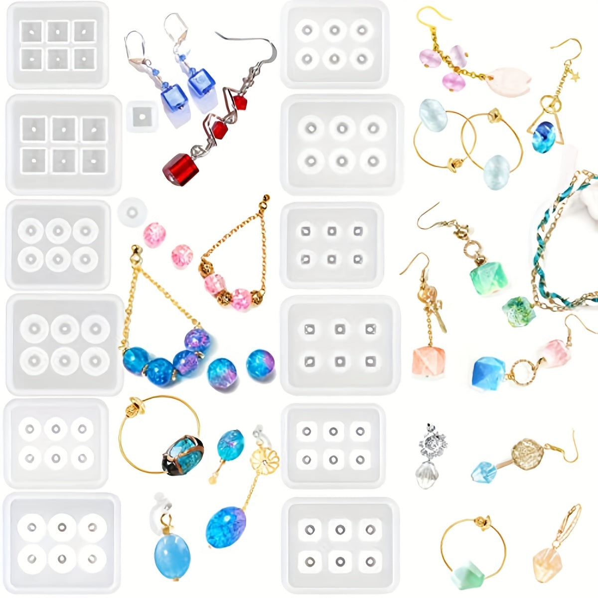 12pcs/set Beads Resin Molds Round Beads Resin Silicone Mold Pendants Silicone Mold With Hole For Gemstone Cabochon Jewelry Casting