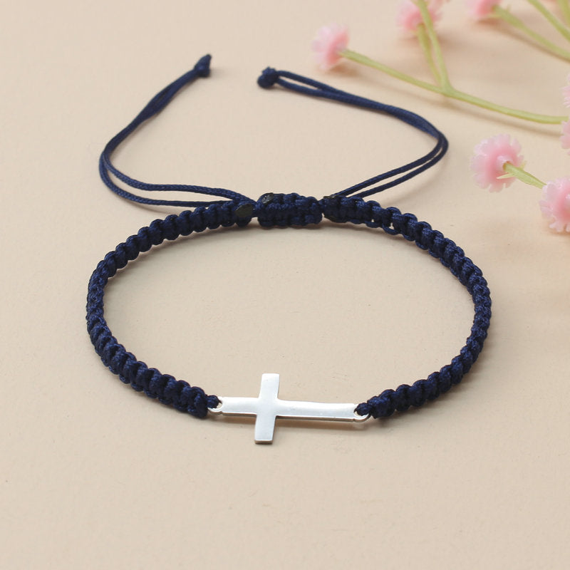 1pc Hand Woven Adjustable Stainless Steel Cross Bracelet Men's Hand Jewelry