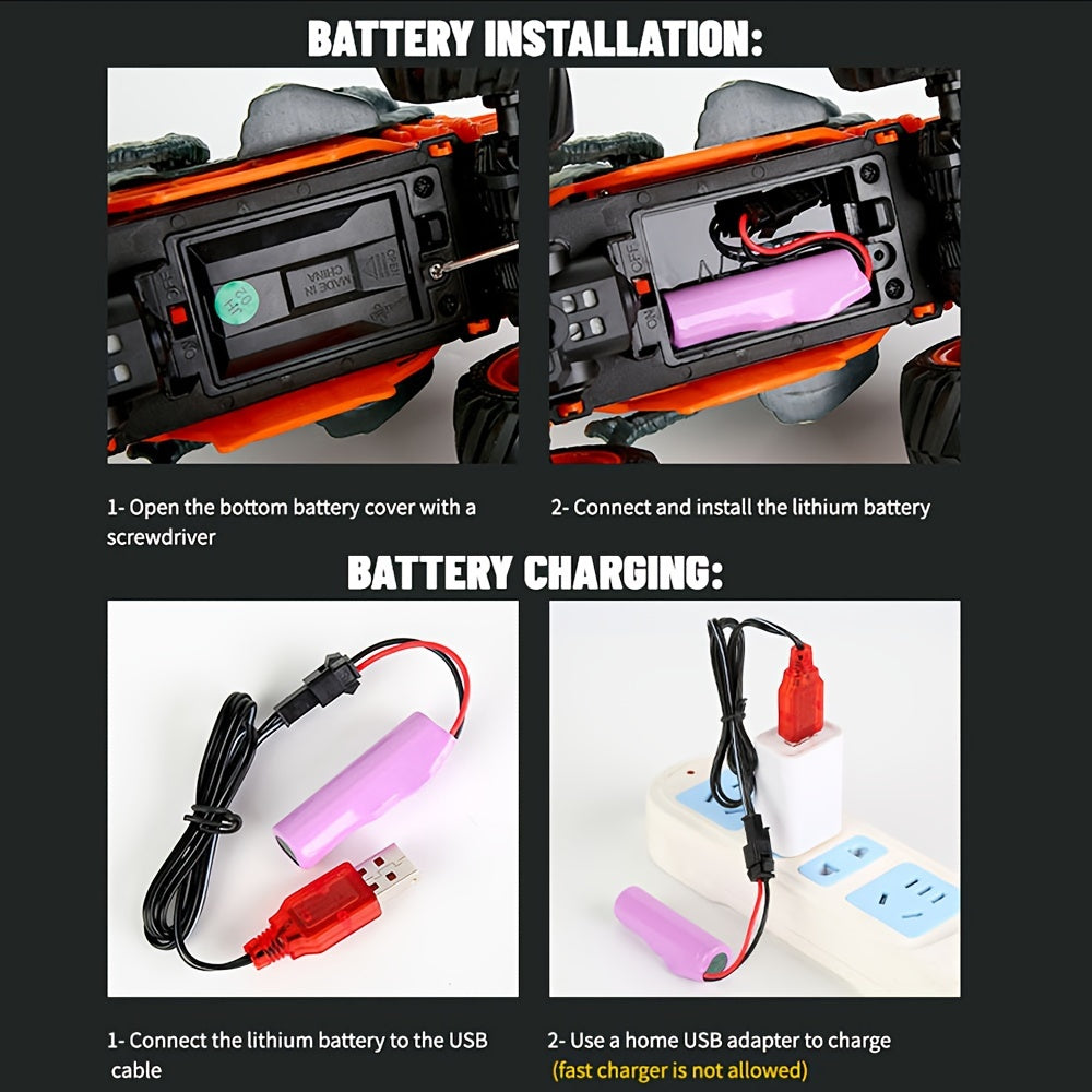 2.4GHz Dinosaur Remote Control Car Toys For Kids Boys 4-7 5-7 8-12, RC Dinosaur Car Toys With Light, Sound, Spray, Indoor Outdoor Toys Gifts For 4 5 6 Year Old Boys, RC Car Toys For Boys