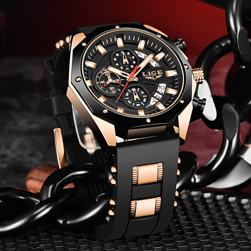 LIGE New Fashion Men's Watch. Chronograph Calendar luminous Quartzwatch. Outdoor Casual Waterproof Sports Watches. Suitable for giving to  Men.