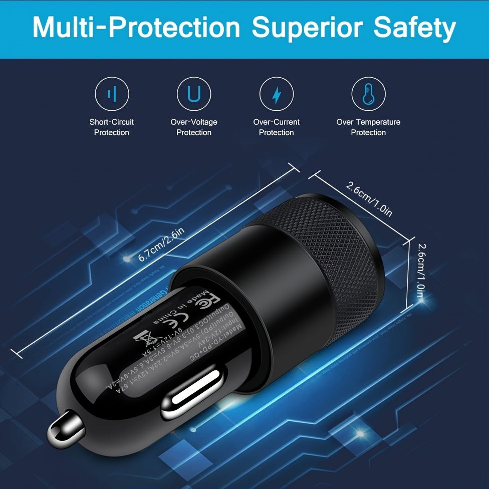 1pc USB A+C Dual Ports Mini Pull Ring Car Charger, Type-C Car Charger Mini Adapter For IPhone/Google/Huawei/Xiaomi/Android Phones