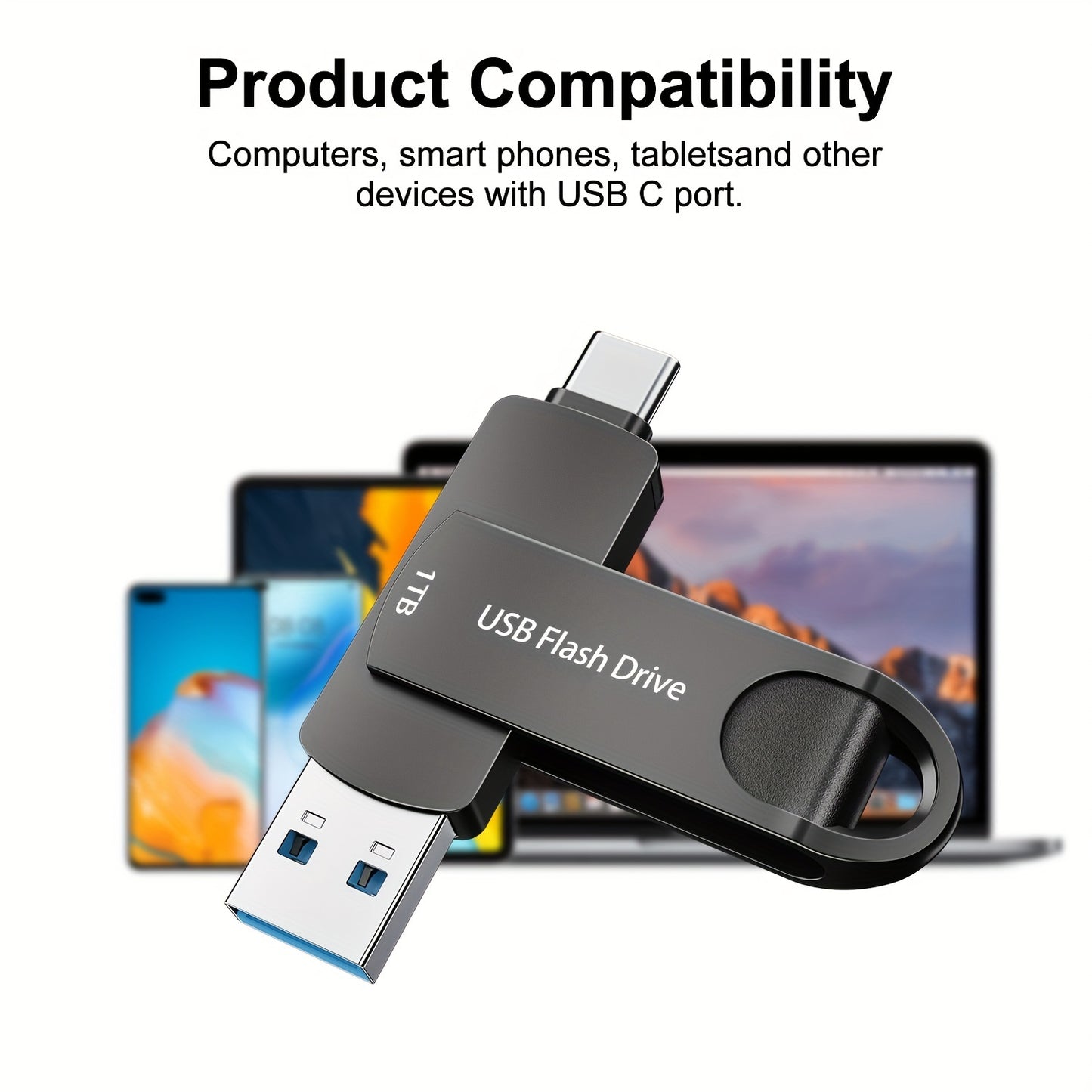 1TB High-Speed USB C Flash Drive - Dual USB 3.0 Memory Stick for Android Phones, MacBook Pro, iPad, Laptop, Computer, and PC - External Data Storage with Fast File Transfer, Compact Design, and Reliable Performance