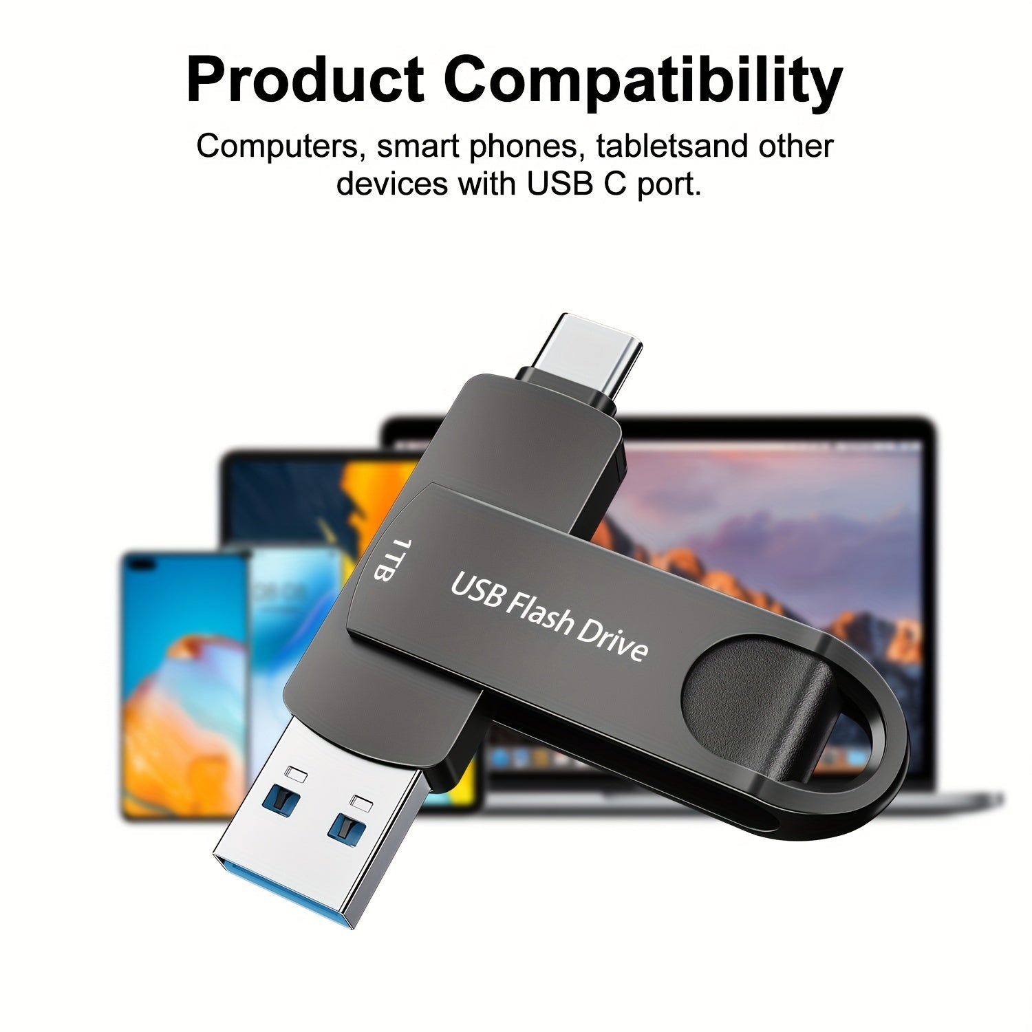 1TB High-Speed USB C Flash Drive - Dual USB 3.0 Memory Stick for Android Phones, MacBook Pro, iPad, Laptop, Computer, and PC - External Data Storage with Fast File Transfer, Compact Design, and Reliable Performance