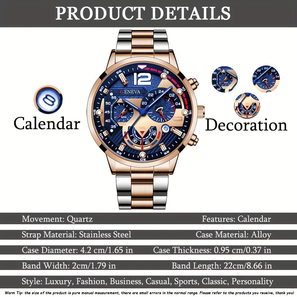 Fashion Men Watches Bracelet Men's Business Calendar Watch Stainless Steel Quartz Wristwatch Men Gift Watches