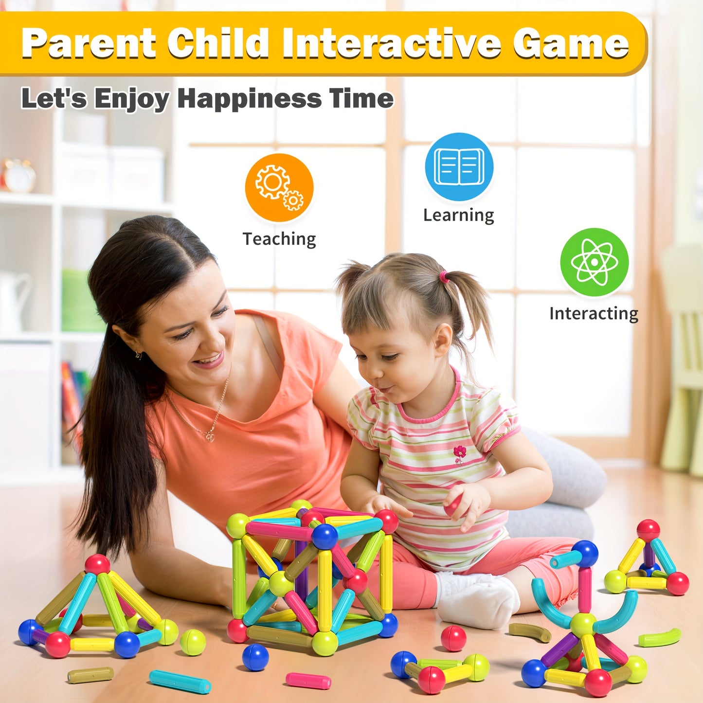 Magnetic Building Toys for Kids, 88pcs Magnetic Tiles Toddler Toys, Magnet Blocks Sticks & Ball Creativity Game, STEM Brain Development Kit for Preschool Girls, Boys Ideal Gift Set