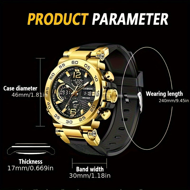 Fashion Casual Men's Watch with Multiple Color Choices. Electronic Dual Display Glowing Multi-Functional Chronograph Watches. Suitable for outdoor camping