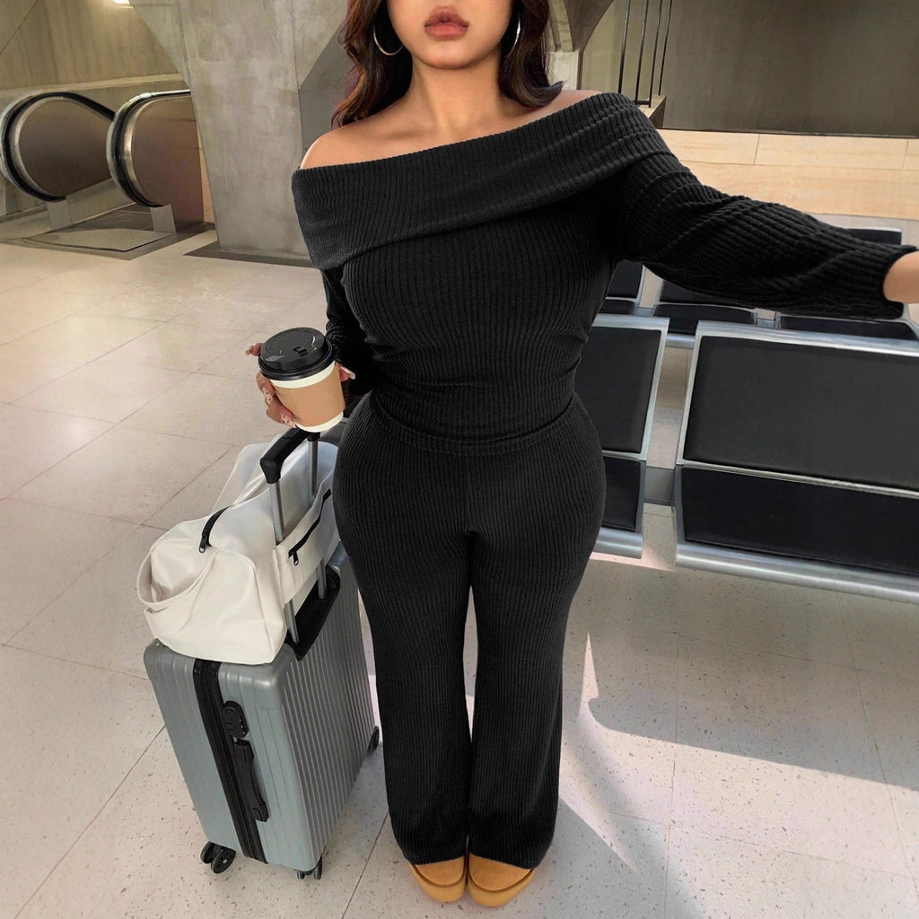 Women's Casual Ribbed Knit Off-shoulder Top