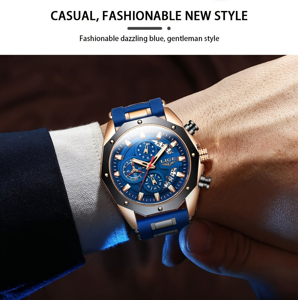 LIGE New Fashion Men's Watch. Chronograph Calendar luminous Quartzwatch. Outdoor Casual Waterproof Sports Watches. Suitable for giving to  Men.