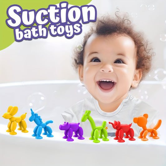 [6-Pack Suction Cup Animal Toys] 6-Pack Silicone Suction Cup Animal Toys for Kids - Non-Toxic, BPA-Free, Sensory Play & Travel-Friendly - Ideal for Birthday, Easter, Christmas Gifts - Assorted Colors