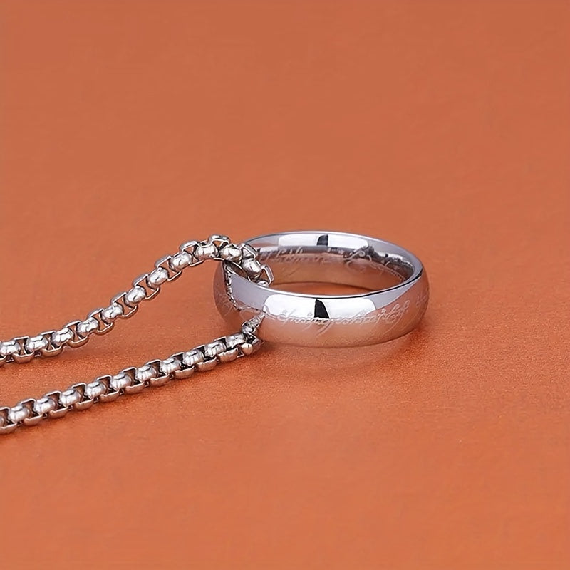 1pc Vintage The Lord of the Rings Stainless Steel Pendant Necklace for Men, Couple Ring Necklace