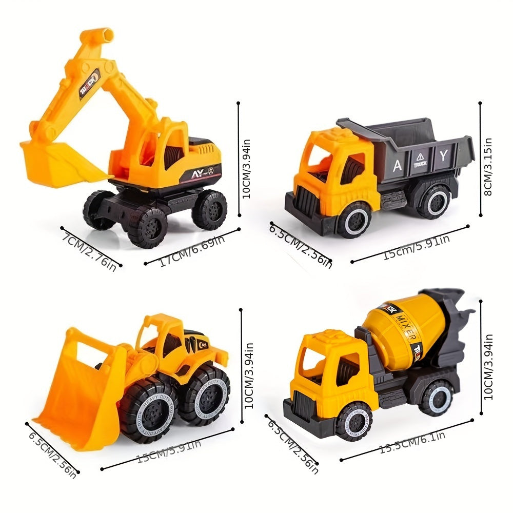 [2025 New Car Toy] 4pcs Car Toys For Kids Big Size Toys Shatterproof Excavator Mixer Dump Truck Bulldozer Engineering Toy Cars For Two Years Or More Kids Toys Boy Car