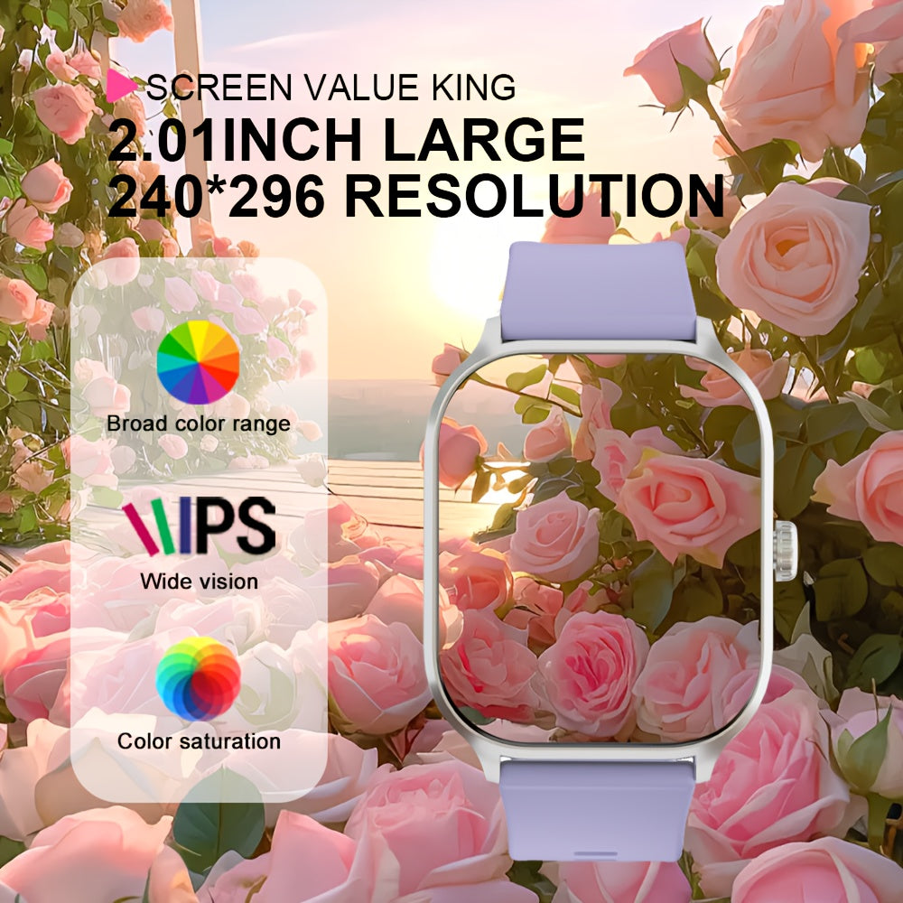 LAXASFIT 2.01" Full Touch Screen Smartwatch - IP68 Waterproof, Wireless 5.3, Fitness Tracker with Call & Text Alerts, 100+ Sports Modes, USB Charging, Compatible with Android/iPhone - Sleek Design for Men & Women, Smart Watch