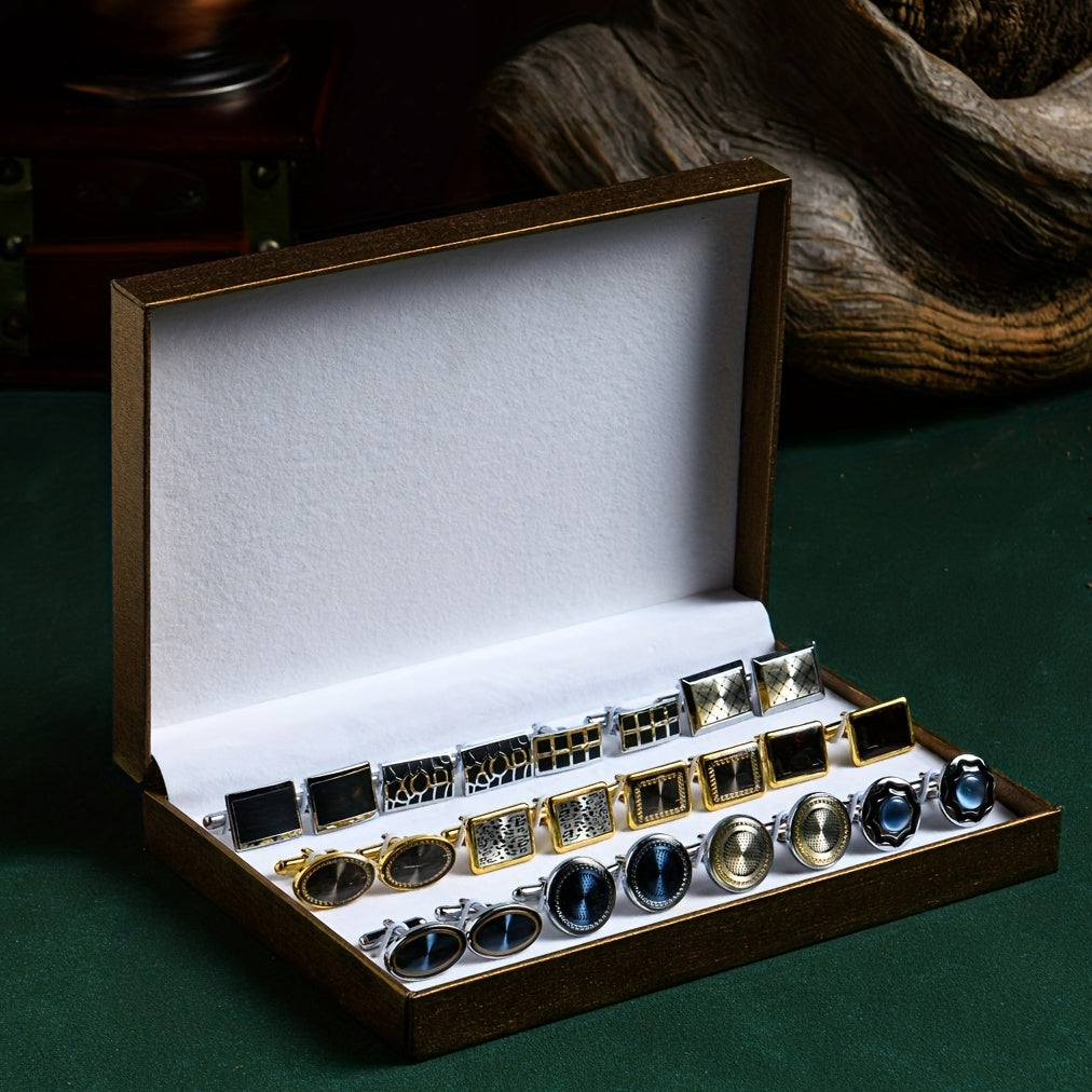 12 Pairs Exquisite Wedding Cufflinks Collection - Multiple Styles, Creative Jewelry Designs, Gift Box Packaging, Ideal for Groomsmen, Father of the Bride, and Wedding Party