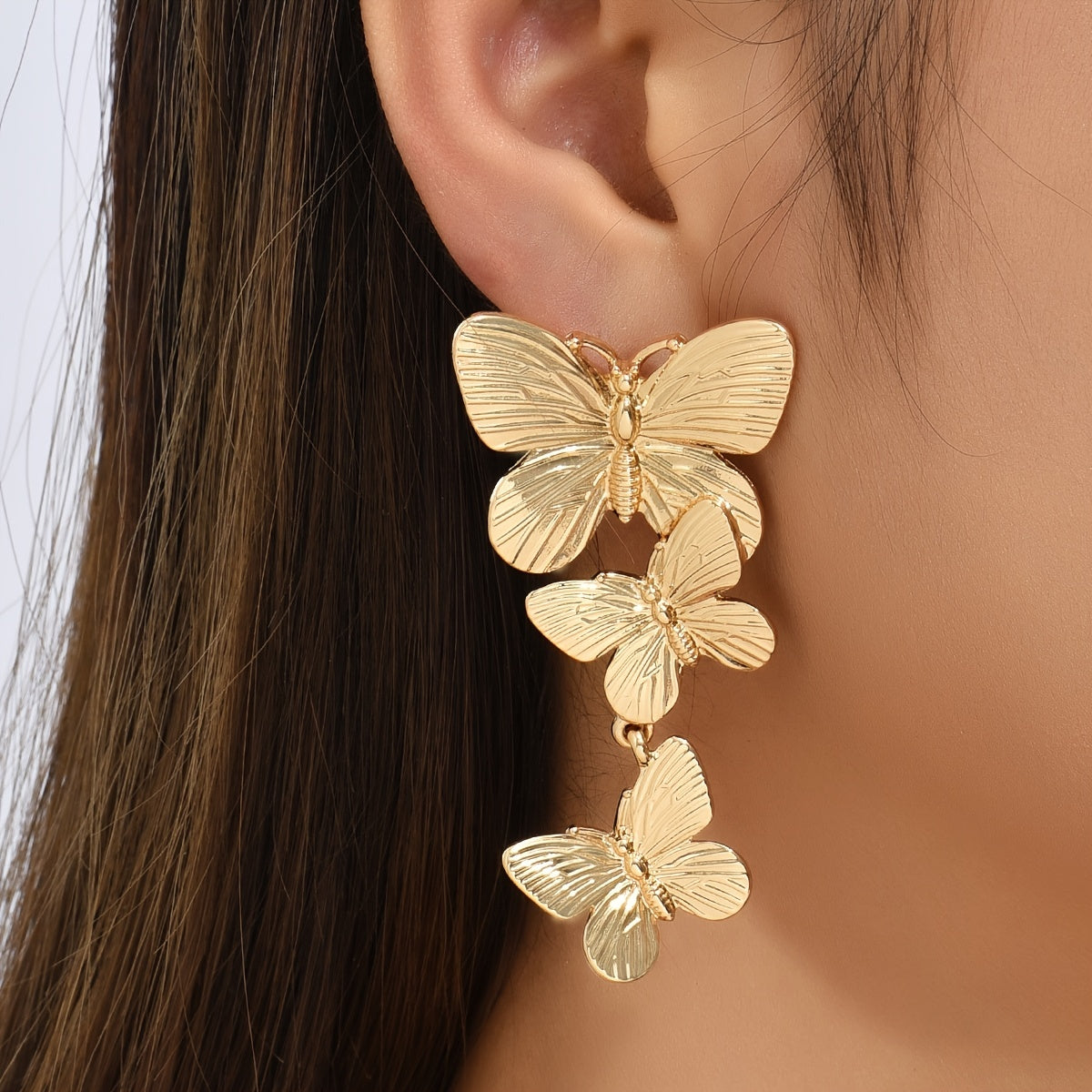 Golden Large Butterfly Long Earrings Animal Personality Earrings Ladies Jewelry Accessories