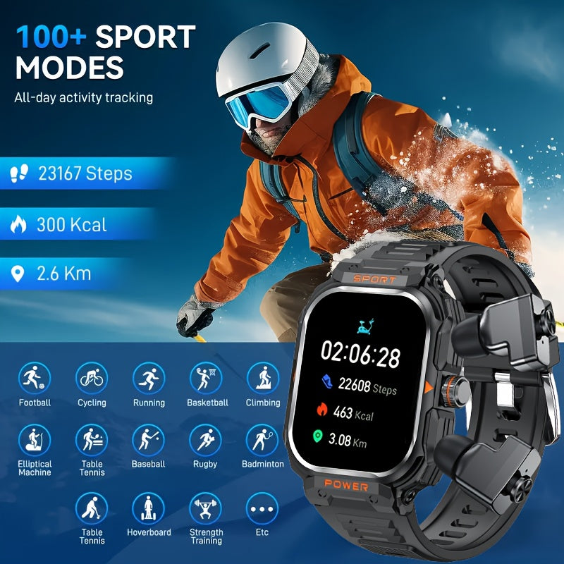 [2-in-1 Headset Smartwatch] LONZERUI new 2-in-1 headset smartwatch for men and women Bluetooth call waterproof smartwatch, 2.01 inch full touch screen display, with messages, answering calls, information reminders, for iPhone