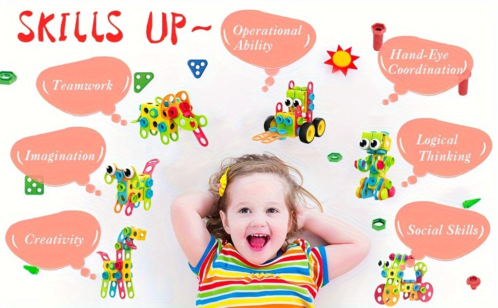 [STEM Toys] 195pcs Educational STEM Toys, Building Blocks Toys For Kids 3+ Years Old, Building Toys With Storage Box For Kids Creative Activities Games, Halloween Christmas Gifts Party Gifts For Kids