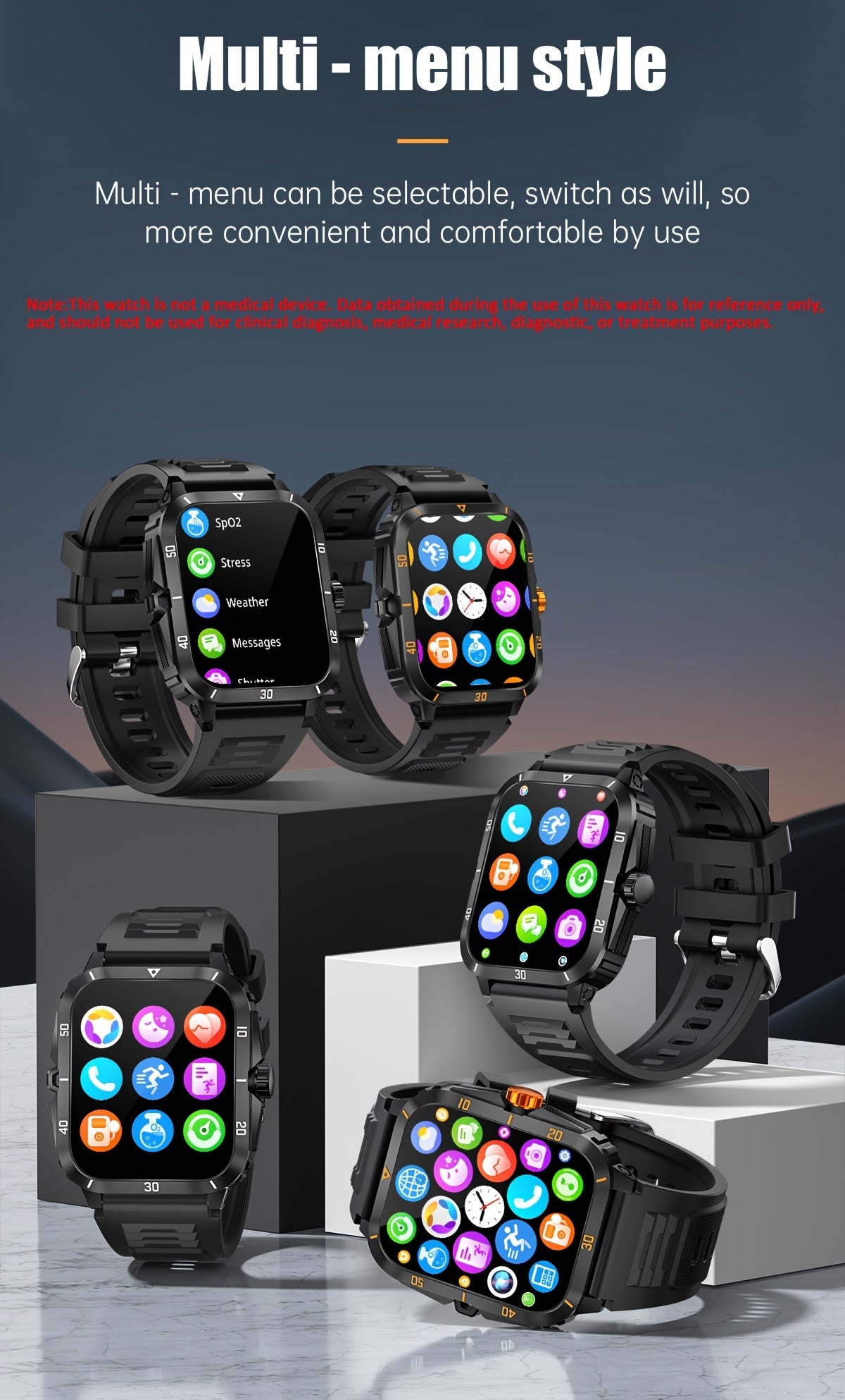 Stylish Multi-Function Smart Watch - Wrist Watches with 1.96" HD Display, 3ATM Waterproof, Wireless Call, Multi Sports Modes, Period Reminder, Weather Forecast, Sleep Monitoring, Sports Pedometer for Android and IOS Devices