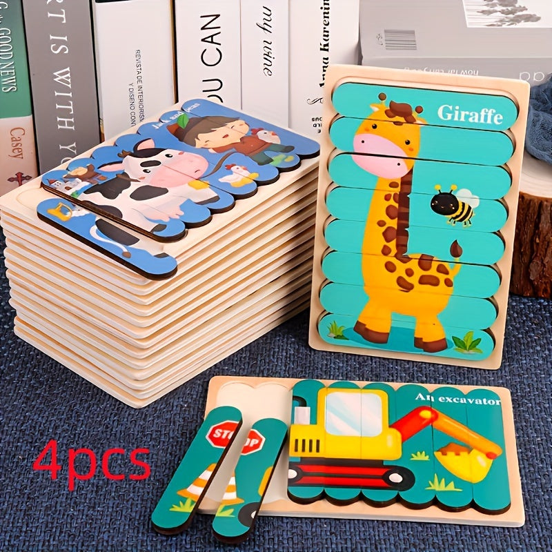 Double Sided Wooden 3D Puzzles: Educational Toys for Kids to Learn And Have Fun, Christmas And Halloween Gift!