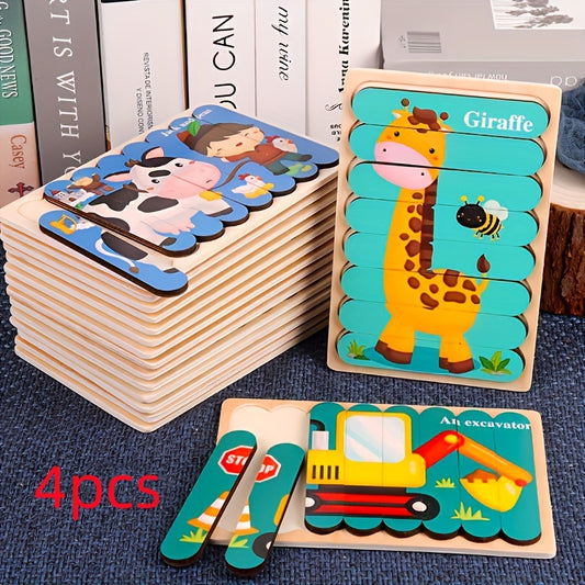Double Sided Wooden 3D Puzzles: Educational Toys for Kids to Learn And Have Fun, Christmas And Halloween Gift!