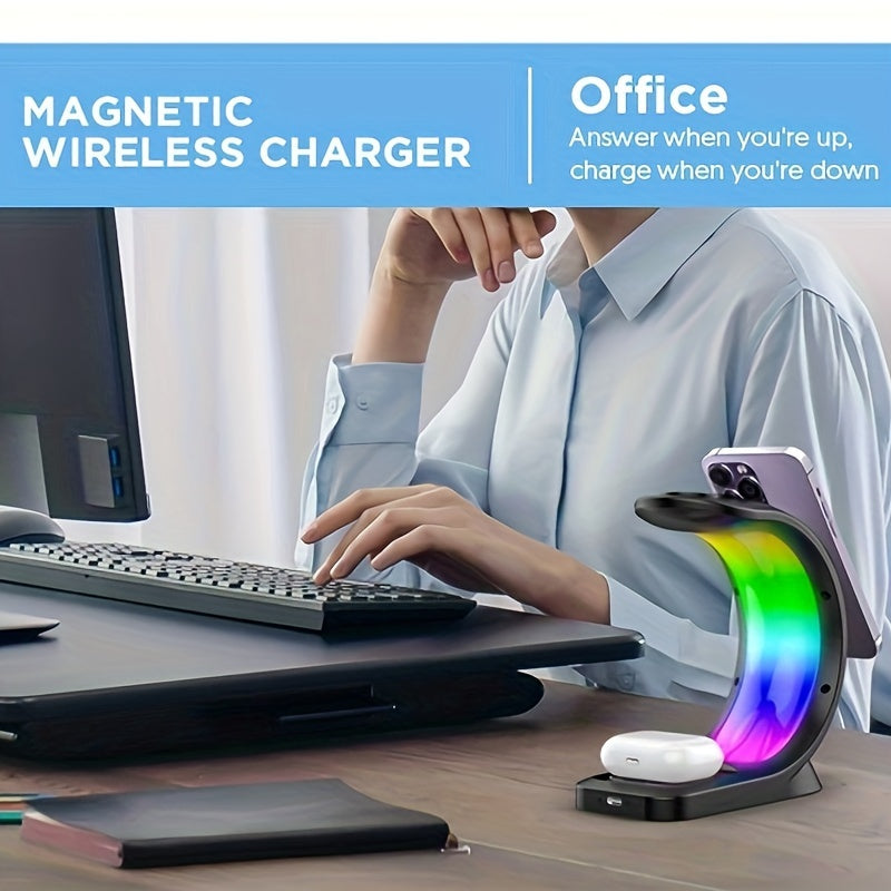 Wireless Charging Station - A Three-in-one Wireless Charging Dock For Watches, Earphones, And Mobile Phones, Suitable For IWatch 8/7/SE/6/5/4/3/2, IPhone 15 14 13 12 Pro Max, With Adjustable Night Light Bedside Lamp And Color