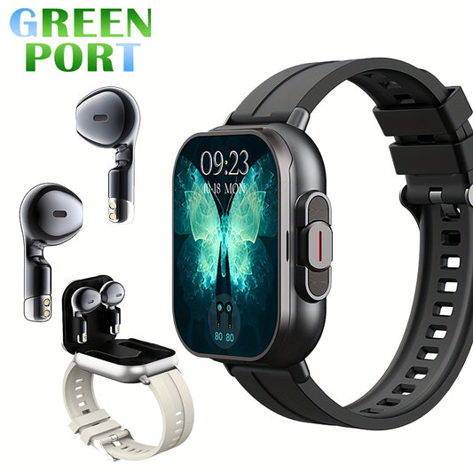 مجموعة ساعة ذكية وسماعات أذن 2 في 1: مكالمات لاسلكية، تحكم في الموسيقى، تنبيهات الطقس، عداد الخطوات، شاشة، ومتتبع تشبع الأكسجين، متوافقة مع أنظمة Android وiOS، هدية مثالية للعطلات للرجال والنساء، تتبع اللياقة البدنية
