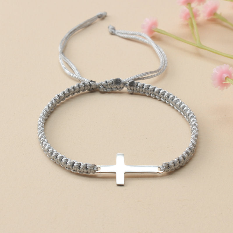 1pc Hand Woven Adjustable Stainless Steel Cross Bracelet Men's Hand Jewelry