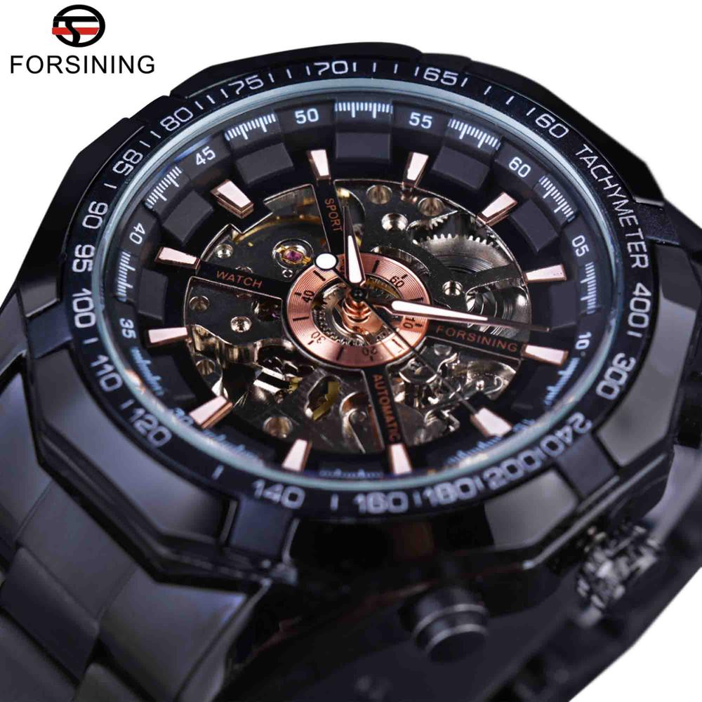Forsining Stainless Steel Business Men's Automatic Mechanical Watches, Fashion Luminous Hollow Sport Wrist Watch, Ideal choice for Gifts