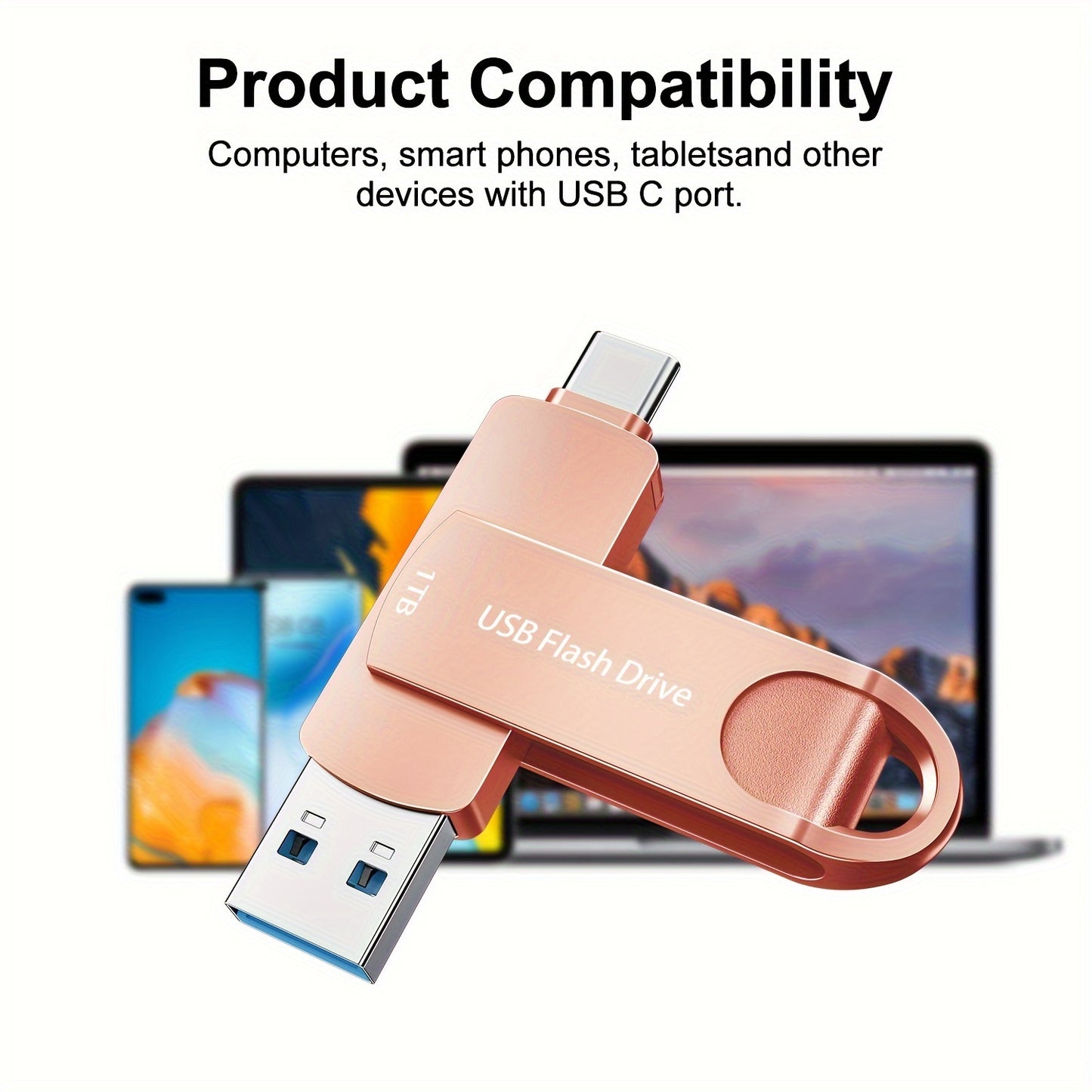 1TB High-Speed USB C Flash Drive - Dual USB 3.0 Memory Stick for Android Phones, MacBook Pro, iPad, Laptop, Computer, and PC - External Data Storage with Fast File Transfer, Compact Design, and Reliable Performance