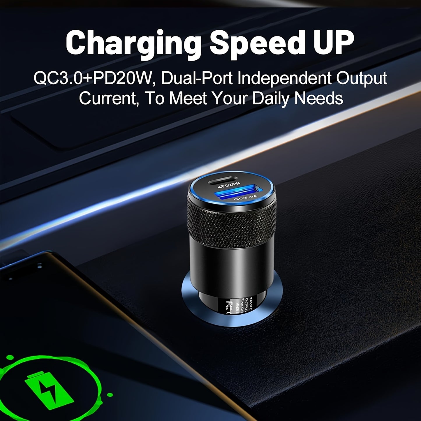 1pc USB A+C Dual Ports Mini Pull Ring Car Charger, Type-C Car Charger Mini Adapter For IPhone/Google/Huawei/Xiaomi/Android Phones