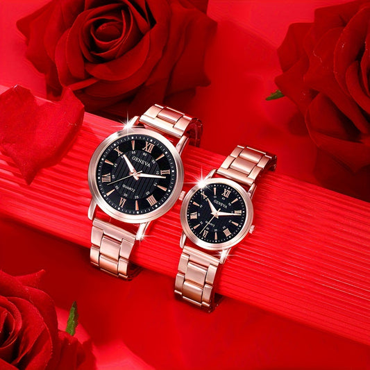 2pcs Romantic Couples Watches - Stylish Stainless Steel Quartz for Everyday Glamour - Perfect Thanksgiving Gift Set
