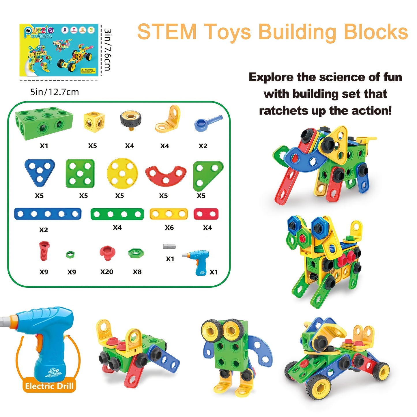 [STEM Toys] 195pcs Educational STEM Toys, Building Blocks Toys For Kids 3+ Years Old, Building Toys With Storage Box For Kids Creative Activities Games, Halloween Christmas Gifts Party Gifts For Kids