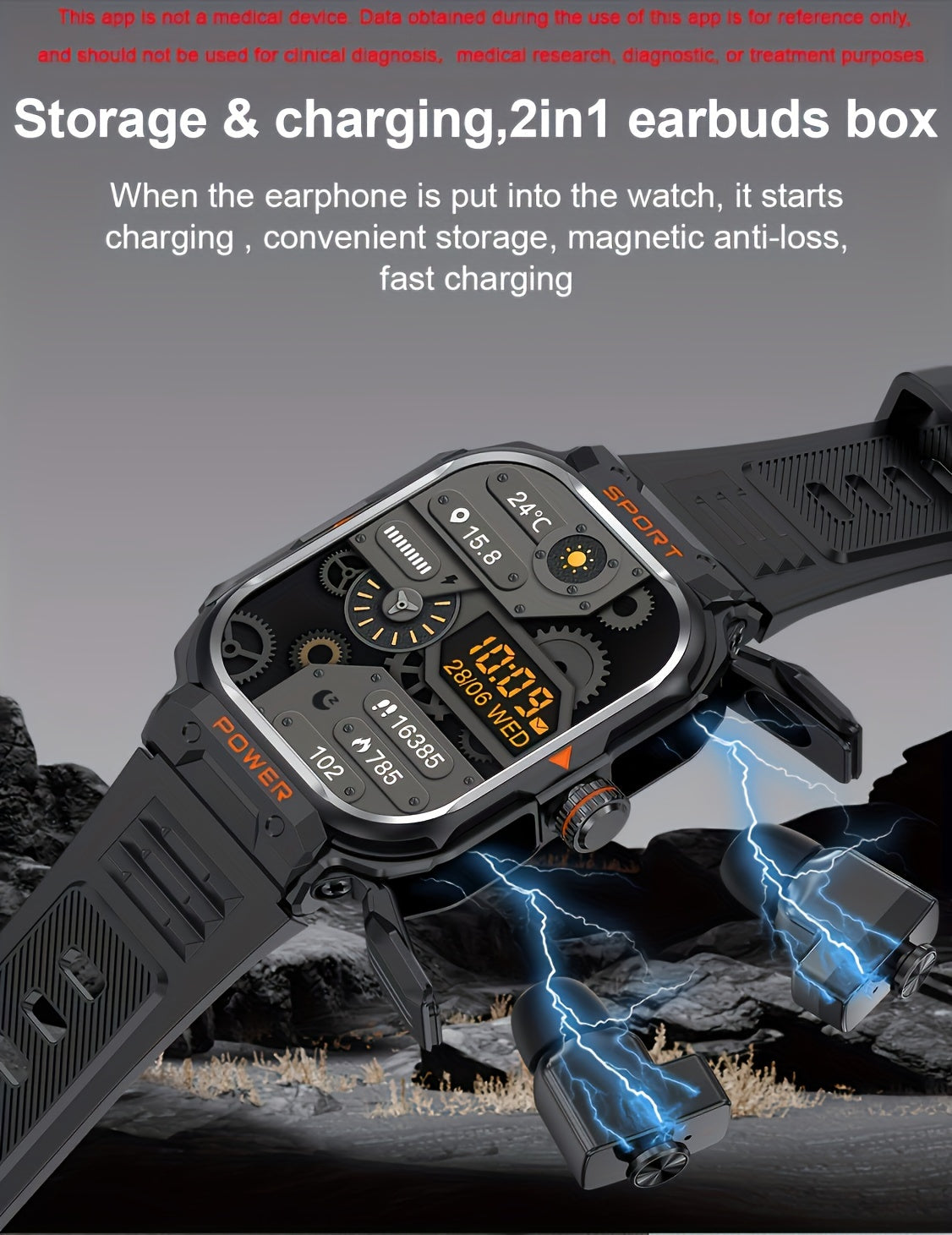 [2-in-1 Headset Smartwatch] LONZERUI new 2-in-1 headset smartwatch for men and women Bluetooth call waterproof smartwatch, 2.01 inch full touch screen display, with messages, answering calls, information reminders, for iPhone